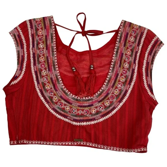 Billabong Designer’s Chica Amiga Embroidered Top Rio Red Large - Picture 13 of 16